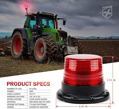 Miniatura 7 de Xprite Luz LED de baliza, luces estroboscópicas para carretilla elevadora con base magnética para vehículos de construcción, remolque, patrulla de