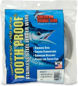 AFW Tooth Proof Stainless Steel Single Strand Hard Leader Wire - Bright and Camo for Shark, Barracuda, King Mackerel, Wahoo, Snook Bite Protection for Toothy Critters, Rigging Baits and Lures