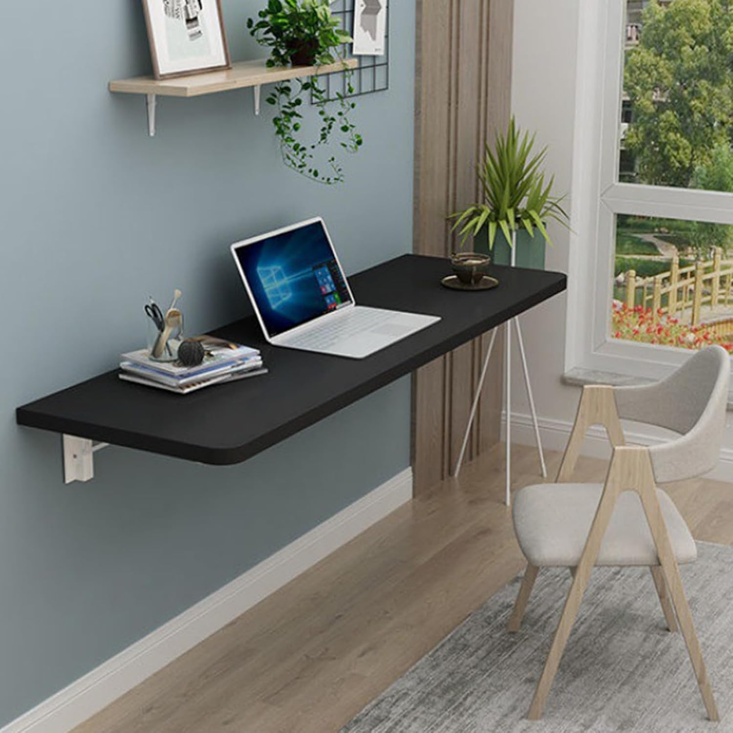 Wall Mounted Workbench with Solid Wooden Tabletop for Garage, Laundry, Folding Worktable for Home, Office, Washroom, Wall-Mounted Workbench Laundry Wall Mount Table (A 120x50cm)