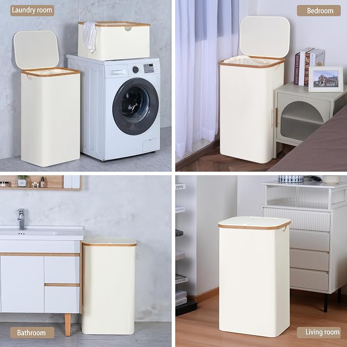 Laundry Basket with Lid, 110L Large Laundry Hamper with Handle and Lid, Collapsible Clothes Basket Organizer with Removable Inner Bag for Clothes Toys Towels - Beige