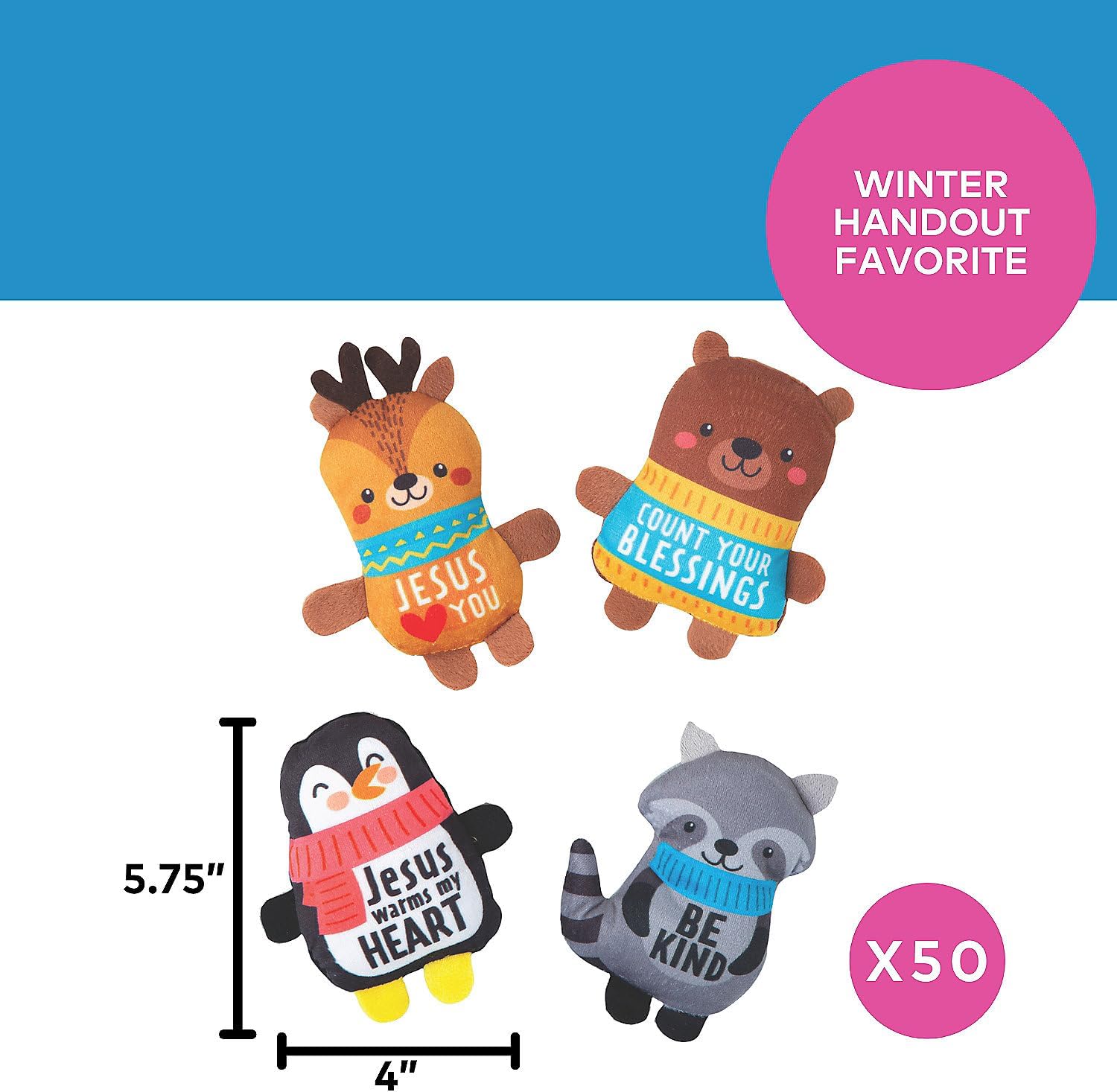 Fun Express Religious Winter Animal Stuffed Toy Assortment, 50 Pieces