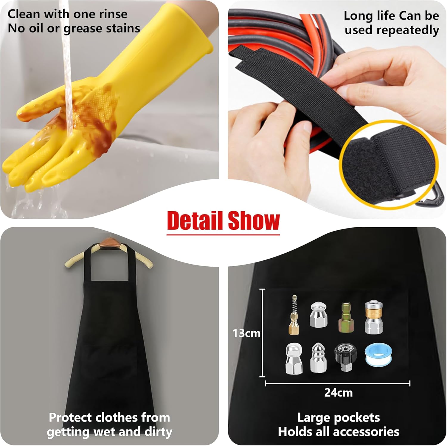 NaiNai 100FT Sewer Jetter Kit for Pressure Washer,1/4 Inch NPT Sewer Jetting Hose,Pressure Washer Drain Cleaner Hose 5800PSI with Sewer Jetter Nozzles, Gloves, Waterproof Tape, Apron (100FT)