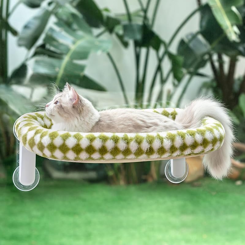 Cama de Janela para Gatos Sunhoo com Ventosas, Estrutura Dobrável, Verde