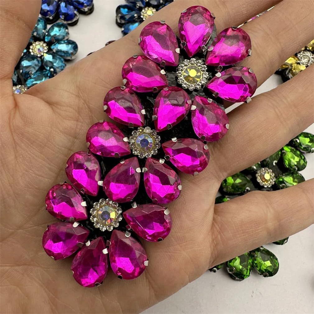 Generic 20PCS Handmade 3D Rhinestone Applique Sew On Flower Patches for Clothes Decoration, light EN8