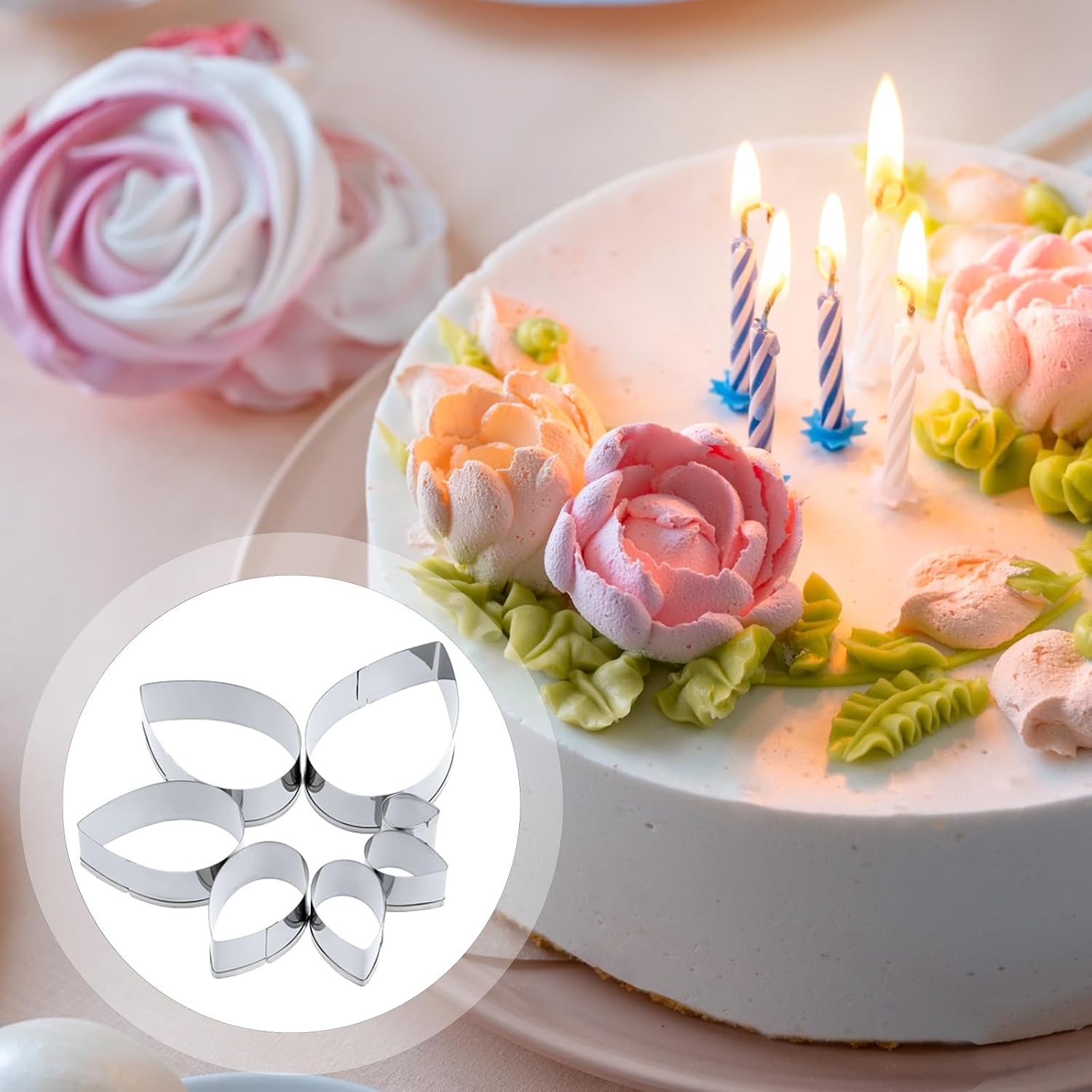 7Pcs Cutter Set Penta Angel Stainless Steel Cake Cookie Cutter Molds Flower Petal Fondant Teardrop Shaped Cake Cookie Pastry Baking Molds for Cupcake Topper Decoration