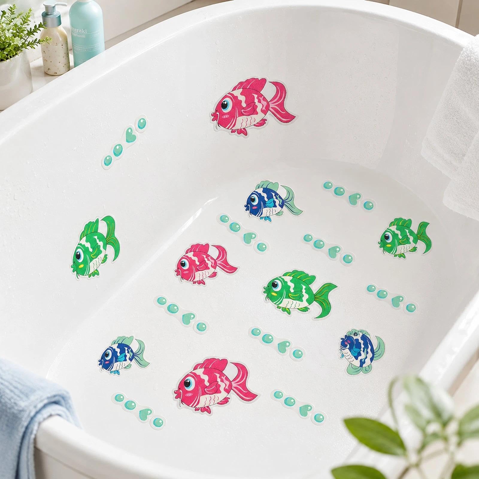 LOGOFUN 14 szt. antypoślizgowe naklejki na wannę ryby antypoślizgowa naklejka kreskówka zwierzę wanna prysznic dekoracja