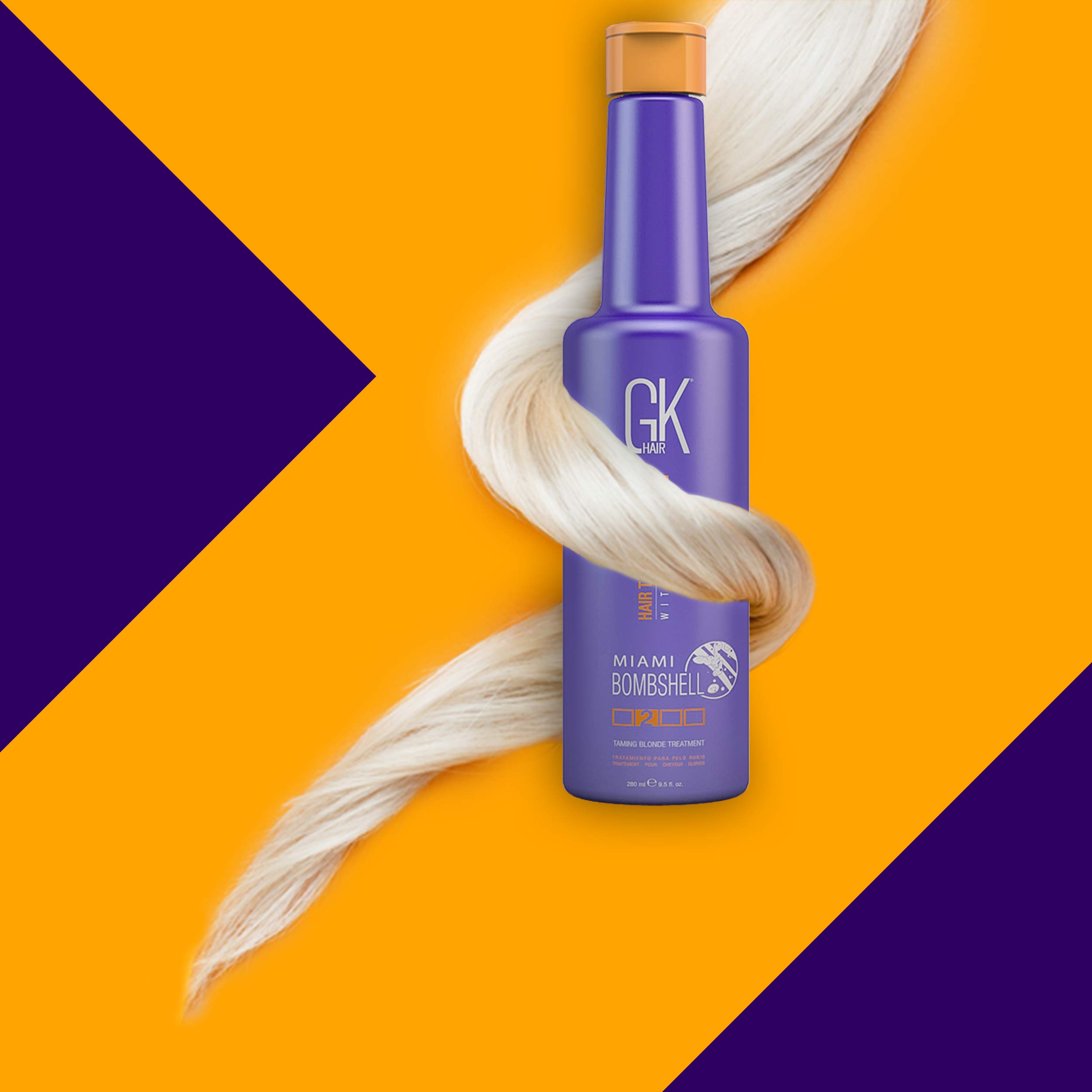 GK HAIR Global Keratin Miami Bombshell Purple Treatment (280ml 9.5Fl Oz) Capelli addomesticati biondi che lisciano i risultati professionali rimuove i toni giallo-arancio-ottone