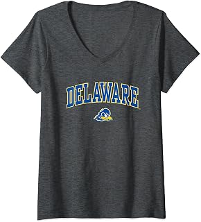 Womens Delaware Fightin' Blue Hens Womens Arch Over Dark Heather V-Neck T-Shirt