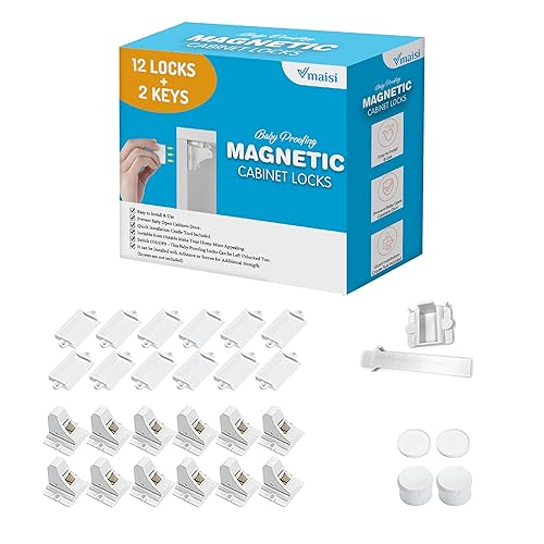 Vmaisi Cerraduras magnéticas adhesivas para gabinetes 12 cerraduras y 2 llaves Vmaisi Cerraduras magnéticas adhesivas para gabinetes 12 cerraduras y 2 llaves
