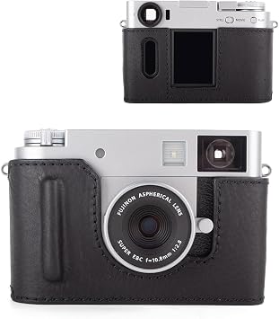 MUZIRI KINOKOO Case for Fuji X Half Camera, Retro Style Premium Genuine Leather Fuji X-Half Protective Case with Opening Bottom and Hand Grip Design - Black