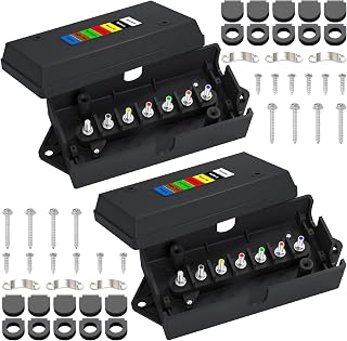 CheeMuii 2 Pcs 7 Way Trailer Junction Box Weatherproof 7 Pin Trailer Wiring Box 7 Color-Coded Electric Wires Connection Box for RV Camper Trailer Light Rewiring