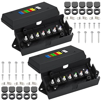 CheeMuii 2PCS 7 Way Trailer Junction Box 7 Pin Trailer Wiring Junction Box | Weatherproof Heavy Duty 7 wire Trailer Wiring Junction Box 7 Color-Coded Wire Connection Box RV Camper Trailer Light Rewiring