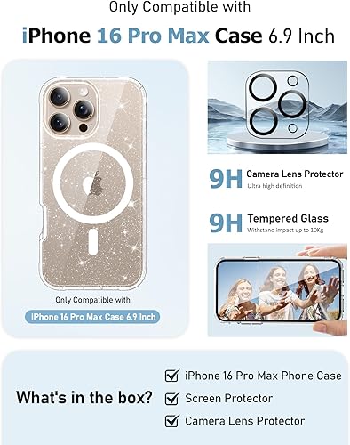 Miniatura 207 de MIODIK Funda compatible con iPhone 13 Pro, con protector de pantalla + protector de lente de cámara, funda protectora de purpurina transparente