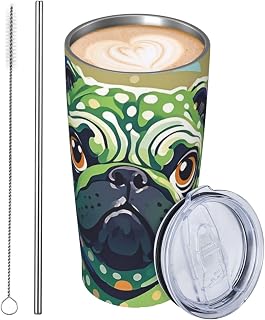 GJHKSSVB Vaso de viaje de acero inoxidable con diseño de lunares, color verde, de 590 ml, a prueba de fugas, taza de café con tapa y pajilla, botella de agua, vasos para bebidas, regalos para mujeres