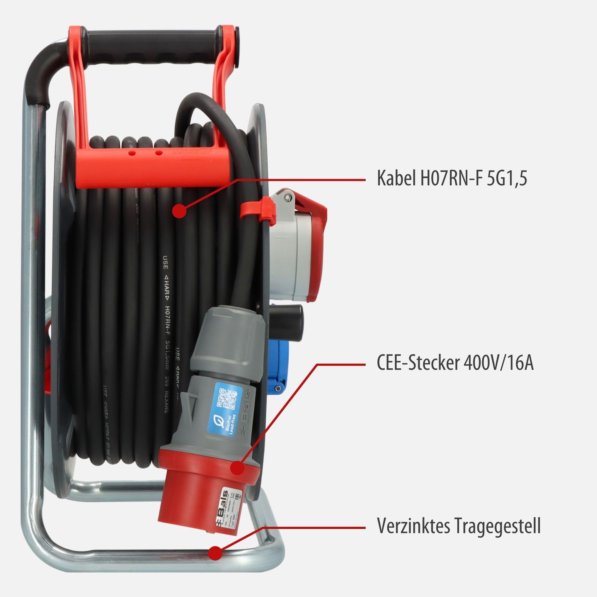Brennenstuhl Garant Avvolgicavo CEE 1 V2 IP44 (CEE con cavo da 30 m di colore nero, Made in Germany, permanente utilizzo esterno IP44)