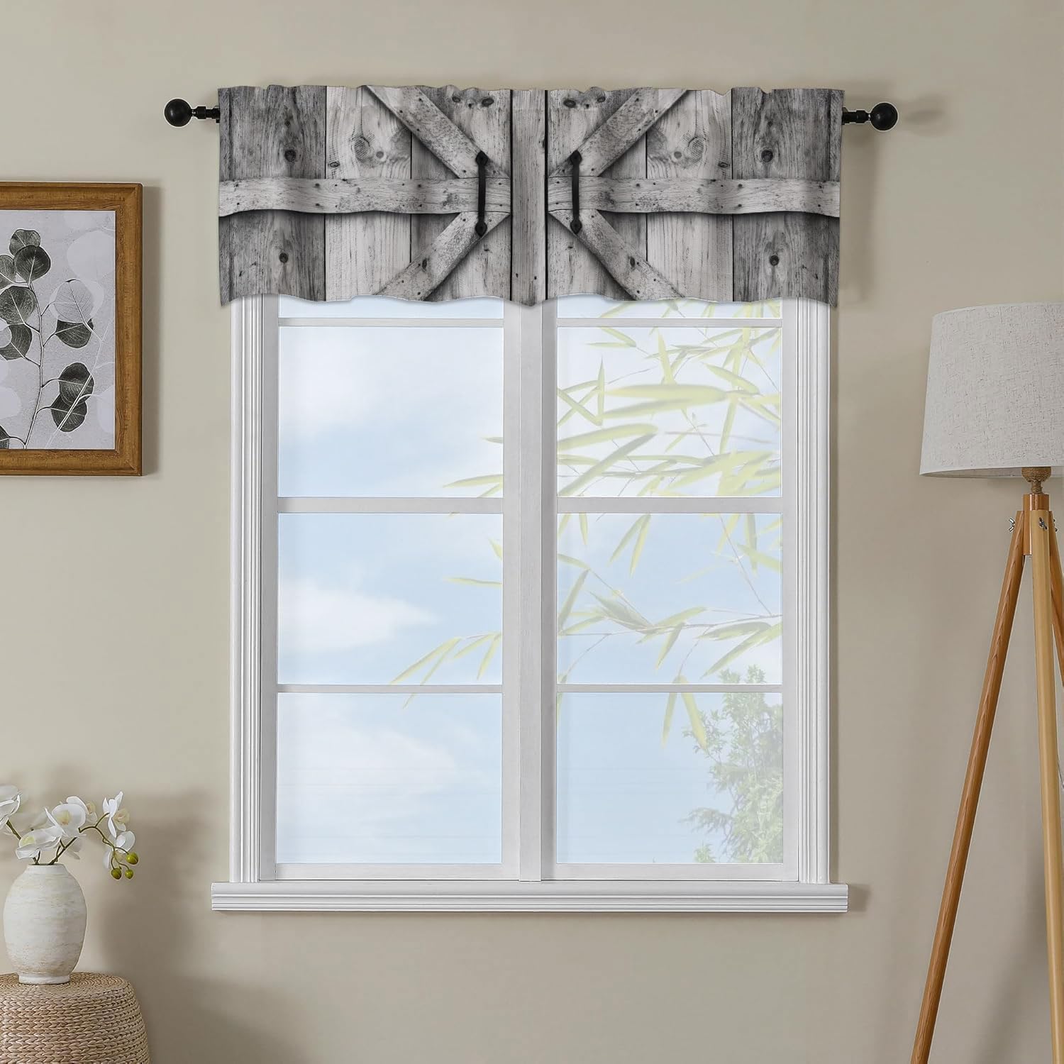 Barn Wood Door Valance Curtains for WindowsVillage Farm Rural Country Modern Rod Pocket Decorative Window Valance for Kitchen Bathroom Bedroom Living Room Closet, 54x18 Inch - Image 3