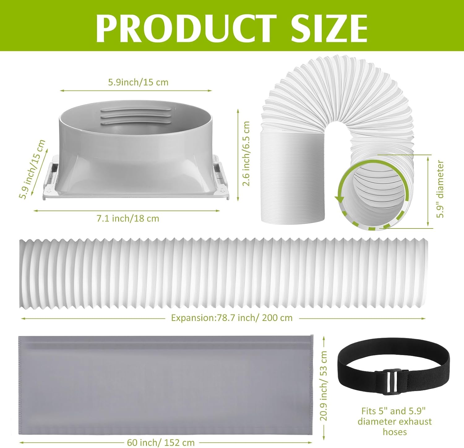 Pushglossy 3 Pcs Air Conditioner Hose Cover Wrap with 5.9" x 78.7" Air Conditioner Exhaust Hose Coupler Conditioning Accessory for 5.9" Diameter Exhaust Tube (Square)