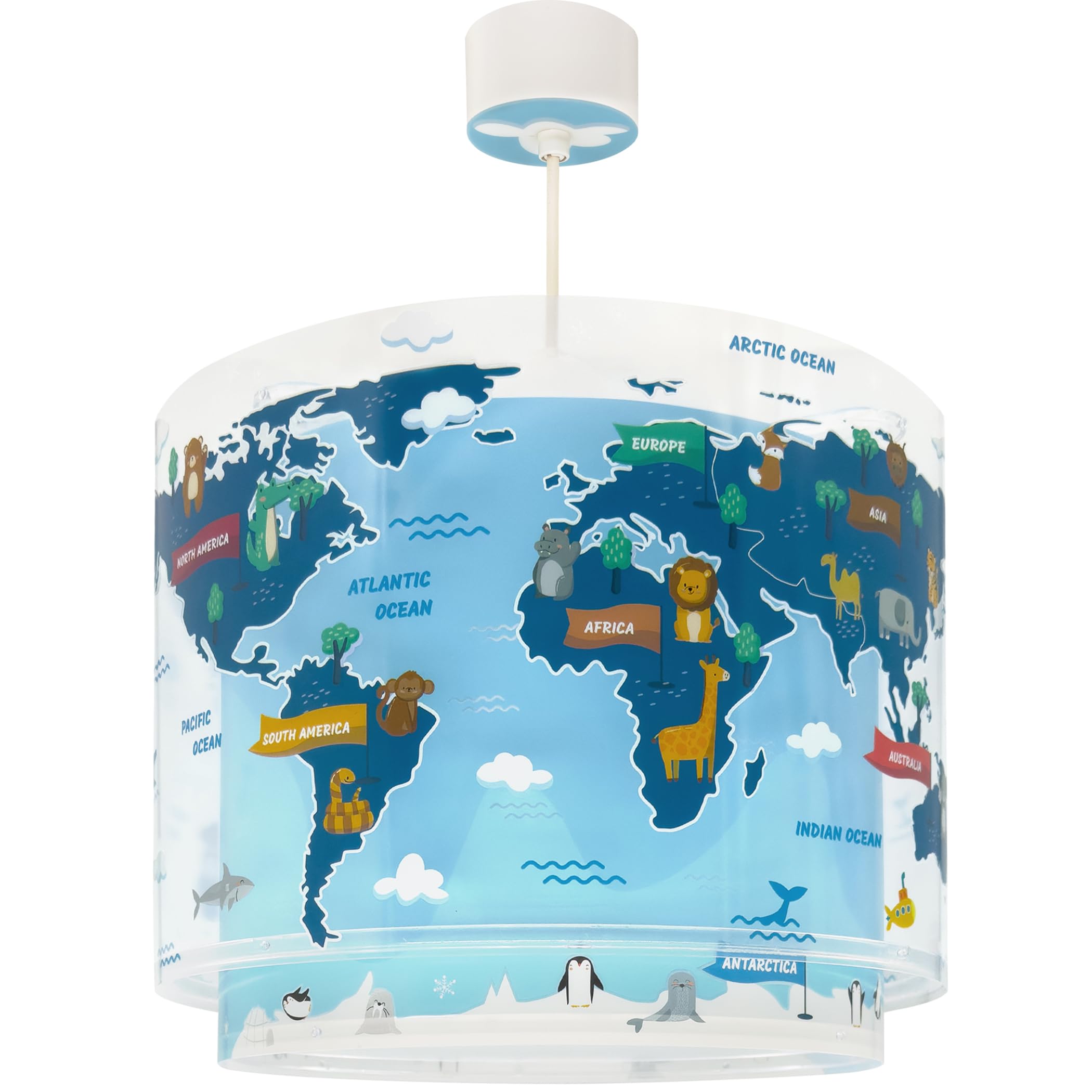 Dalber Lustre Chambre Lampe Suspension Enfand Kids World Carte Monde Planète, 40672, E27, Bleu