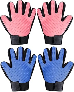 AIRFUL 2 Pairs of Cat Grooming Gloves, Double-Sided Pet Glove Brush, Right Hand Cat Gloves, Grooming for Short Hair and Long Hair, Light Blue, Pack of 4