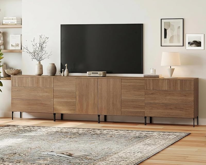 WAMPAT Large TV Stand for 120 Inch TV, 126" W Modern Entertainment Center with Storage Cabinets and 6 Drawers & 4 Doors, Wood Media TV Console Table for Living Room, Bedroom，Brown image 4