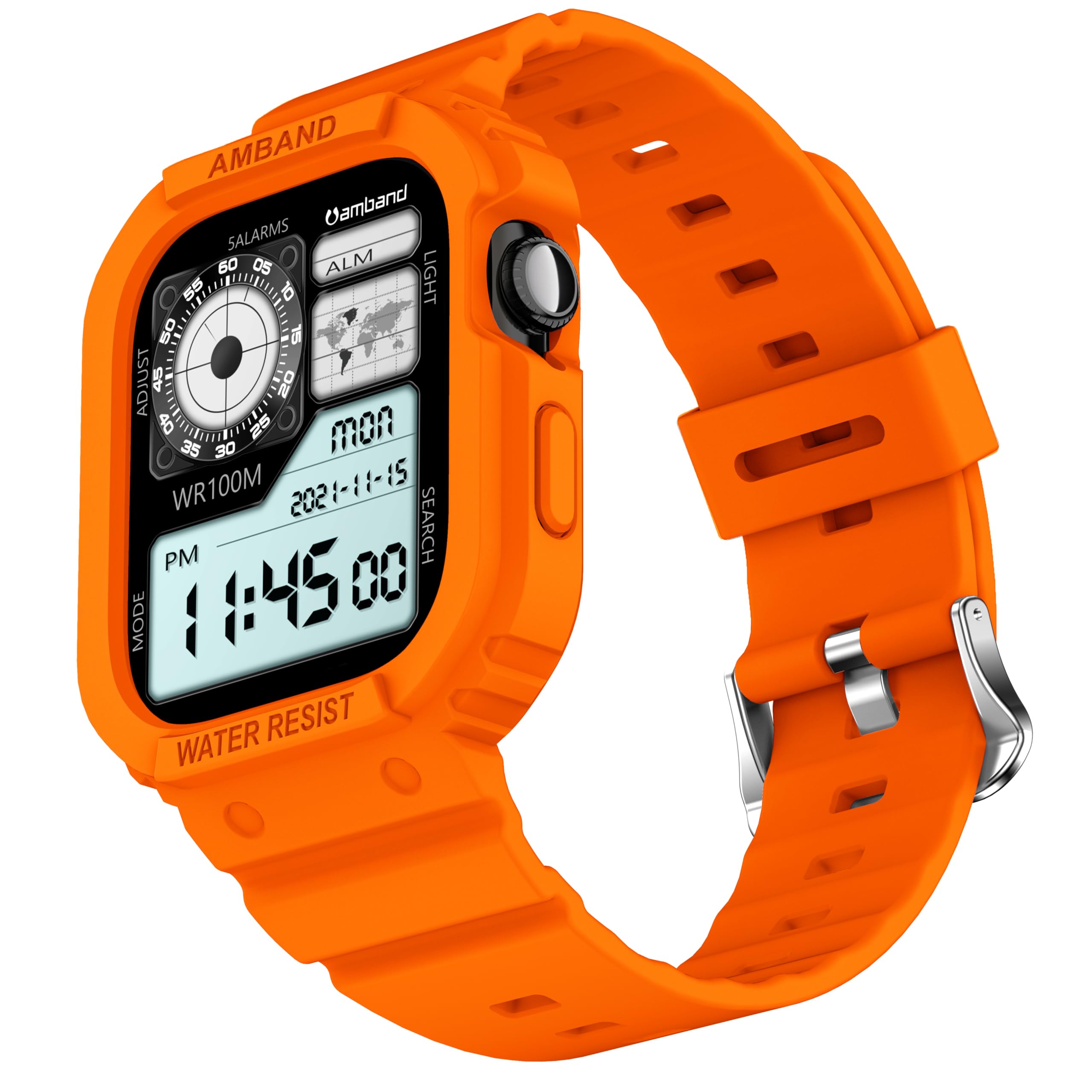 amBand Rugged Case with Band for Apple Watch Series 11 10 46mm, Shockproof &amp; Protective Sport Bumper Cover, Lightweight &amp; Comfortable Strap for Men &amp; Women, Orange