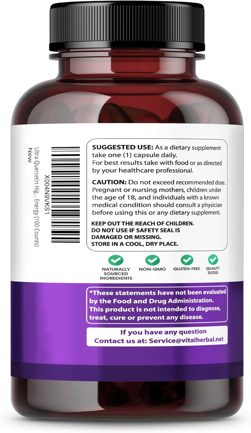 Quercetin 700mg with Zinc, Vitamin C & Bromelain – Immune & Antioxidant Support Supplement – 60 Capsules – Vital Herbal - Image 3