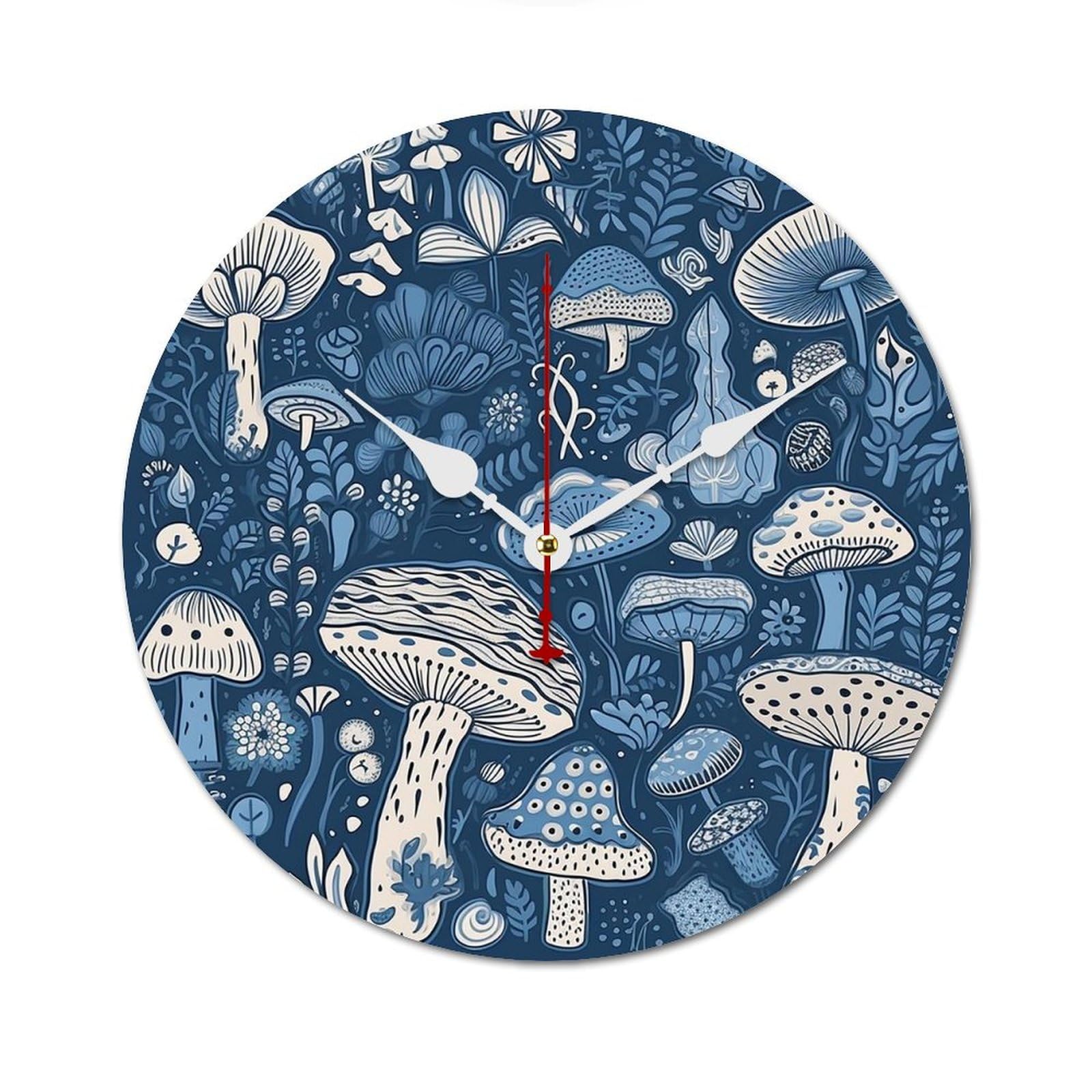 Horloge murale en bois sans échelle style champignon bleu dessin animé