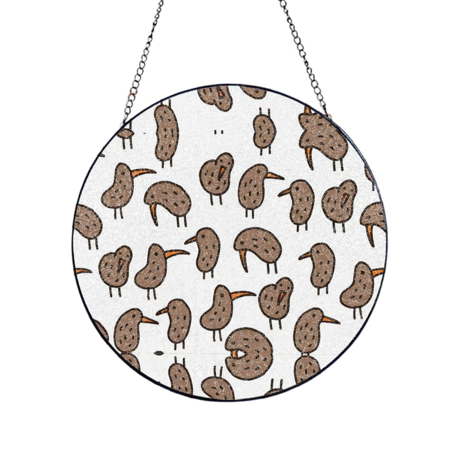 Phayah Kiwi Bird Cute Print Glass Window Hanging Round Suncatcher Glass Ornament Garden Wall Fence Decorations Indoor Outdoor 12in（30cm）