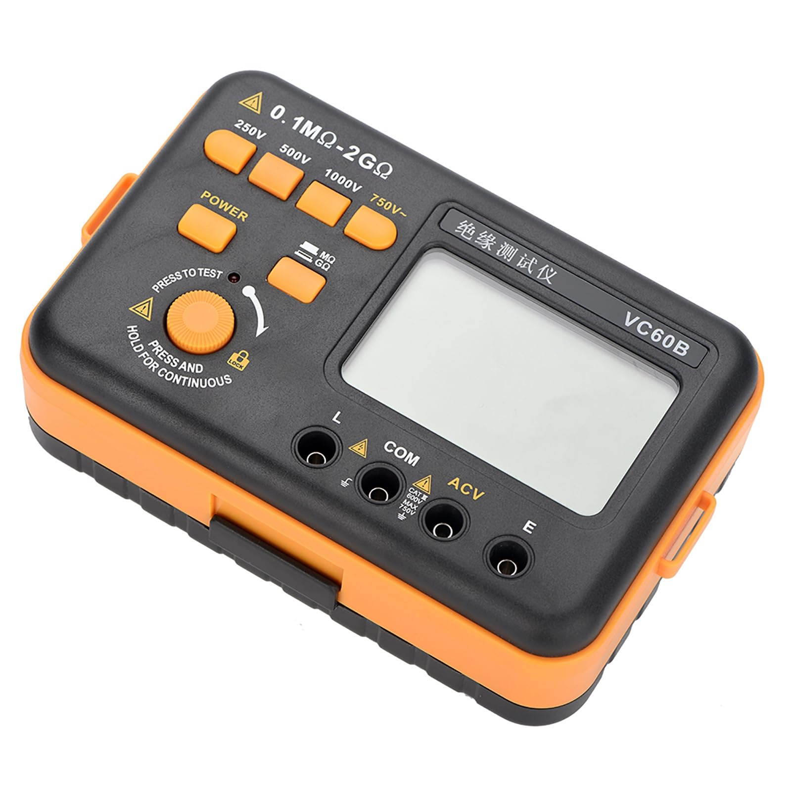 Isolationstester, VC60B Digitales Megaohm-Messgerät, LCD-Display 1999, 250 oder 500 oder 1000 V Prüfspannung, 200 MΩ/2 Ω Isolationswiderstandsbereich, Messdaten-Haltefunktion.