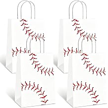 Rarapop 12 Pack Baseball Party Favor Bags with Handle, Snack Treat Bags Paper Goodie Gift Bag for Sports Theme Birthday Party Favors Supplies Decoration
