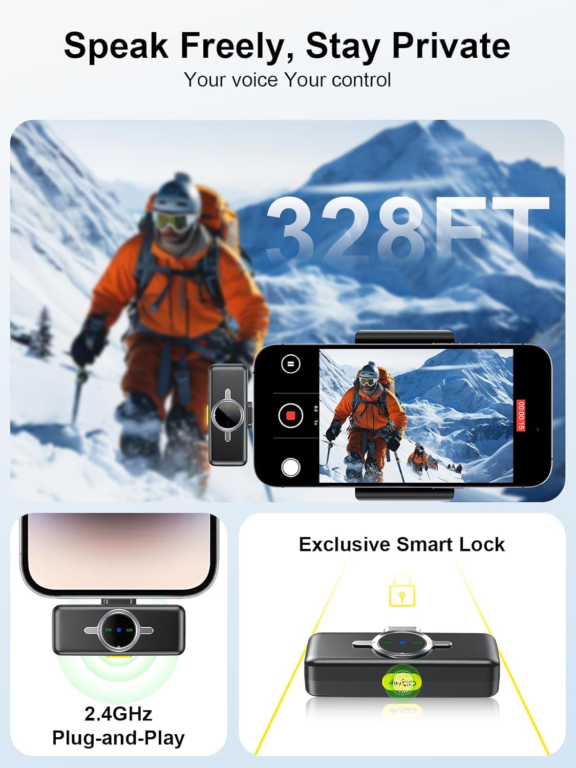 Wireless Lavalier Microphone for iPhone/Android/PC, LED Indicator Lapel Mic with 42H Charging Case, Noise Reduction, Magnetic, 328ft Mini Microphone for Video Recording, Interviews, TikTok, YouTube