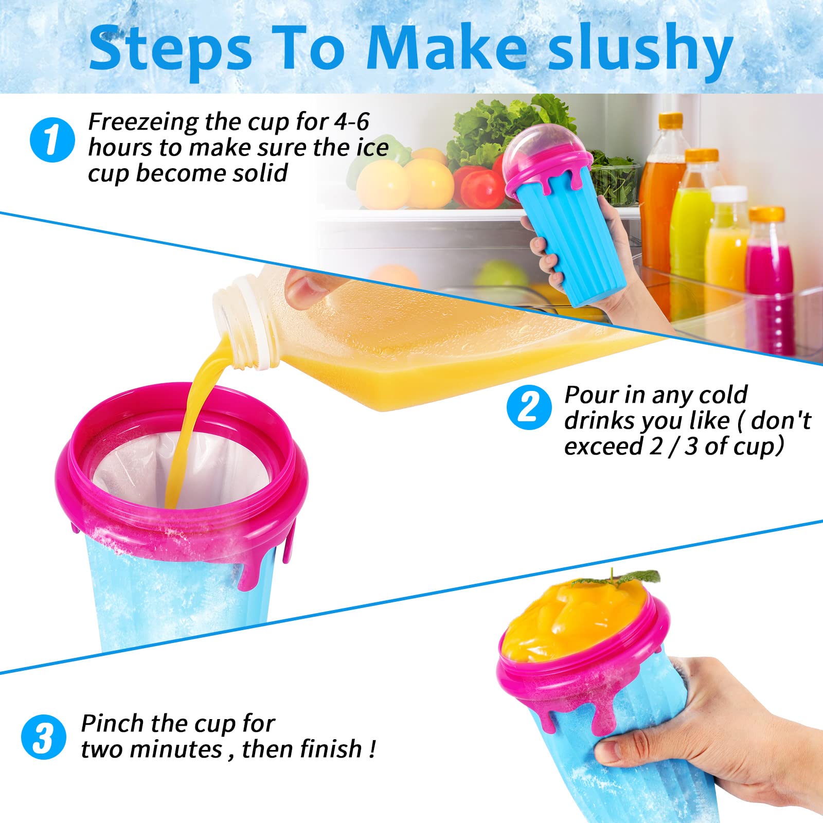 Slushy Maker, Glovios 500ML Slushymaker Mug di Silicone, Quick Frozen Slushy Cup, Slush Ice Maker per DIY Homemade Milk Shake Ice Cream, Blu