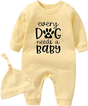 YSCULBUTOL Baby Twins Bodysuit Every Dog Needs A Baby Newborn Long Sleeve Clothes Unisex Twin Outfits With Hat