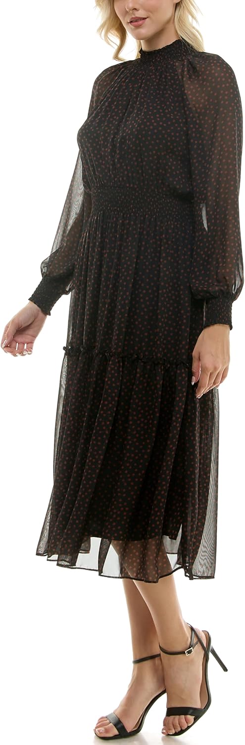 Taylor Womens Long Sleeve Polka Dot Mockneck Chiffon Maxi Dress - Image 6