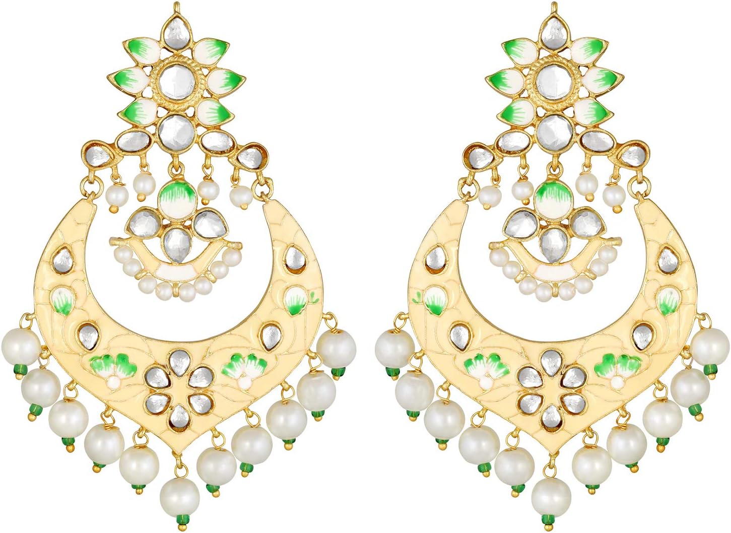 Aheli Indian Handmade Floral Enamel Faux Stone Studded Drop Dangle Earrings with Beaded Tassel Ethnic Wedding Fashion Jewelry for Women