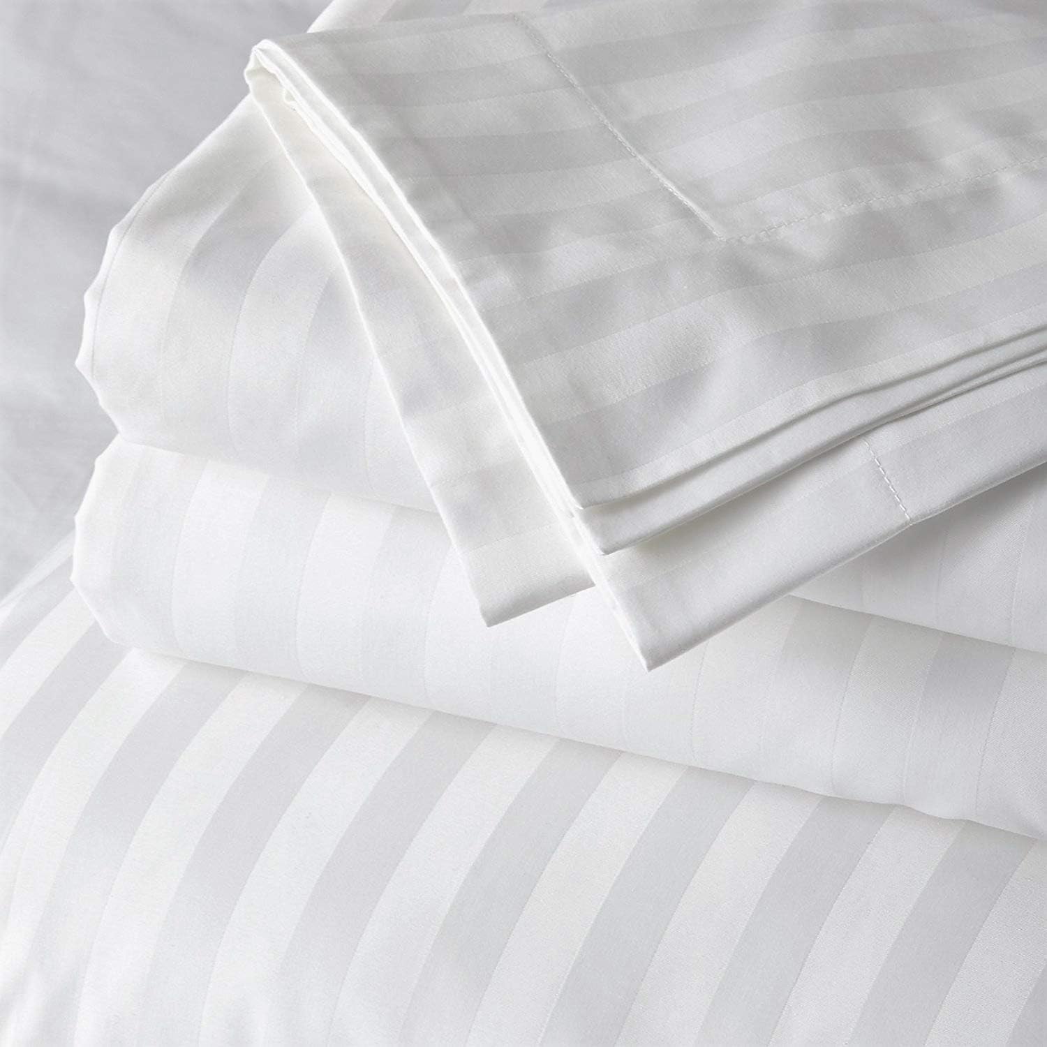 LaxLinen 600 Thread Count Only 1 PCs Duvet Cover Zipper Closure 100% Egyptian Cotton Emperor (94 X 118 inches) Striped White
