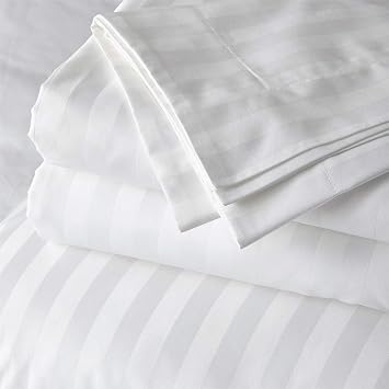 Luxury 4Pcs Bedding Set-800 Thread Count-4Pcs Bed Sheet Set 100% Cotton Bed Sheets White Stripe Cal-King Sheets Set, Fits Mattress Upto 18" Deep Pockets, Bedsheet and Pillowcase