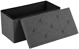 DUMOS 30in Foldable Storage Ottoman Bench, Storage Chest, End of Bed Foot Rest Stool with Padded Seat, Bedroom Bench for Living Room, Bedroom, Support 660lbs, Grey