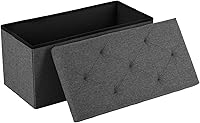 DUMOS 30in Foldable Storage Ottoman Bench - 660lbs Padded Seat, 90L Bedroom Footstool Chest, Grey Linen for Living Room