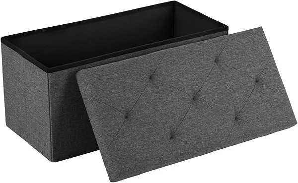 DUMOS 30in Foldable Storage Ottoman Bench, Storage Chest, End of Bed Foot Rest Stool with Padded Seat, Bedroom Bench for Living Room, Bedroom, Support 660lbs, Grey