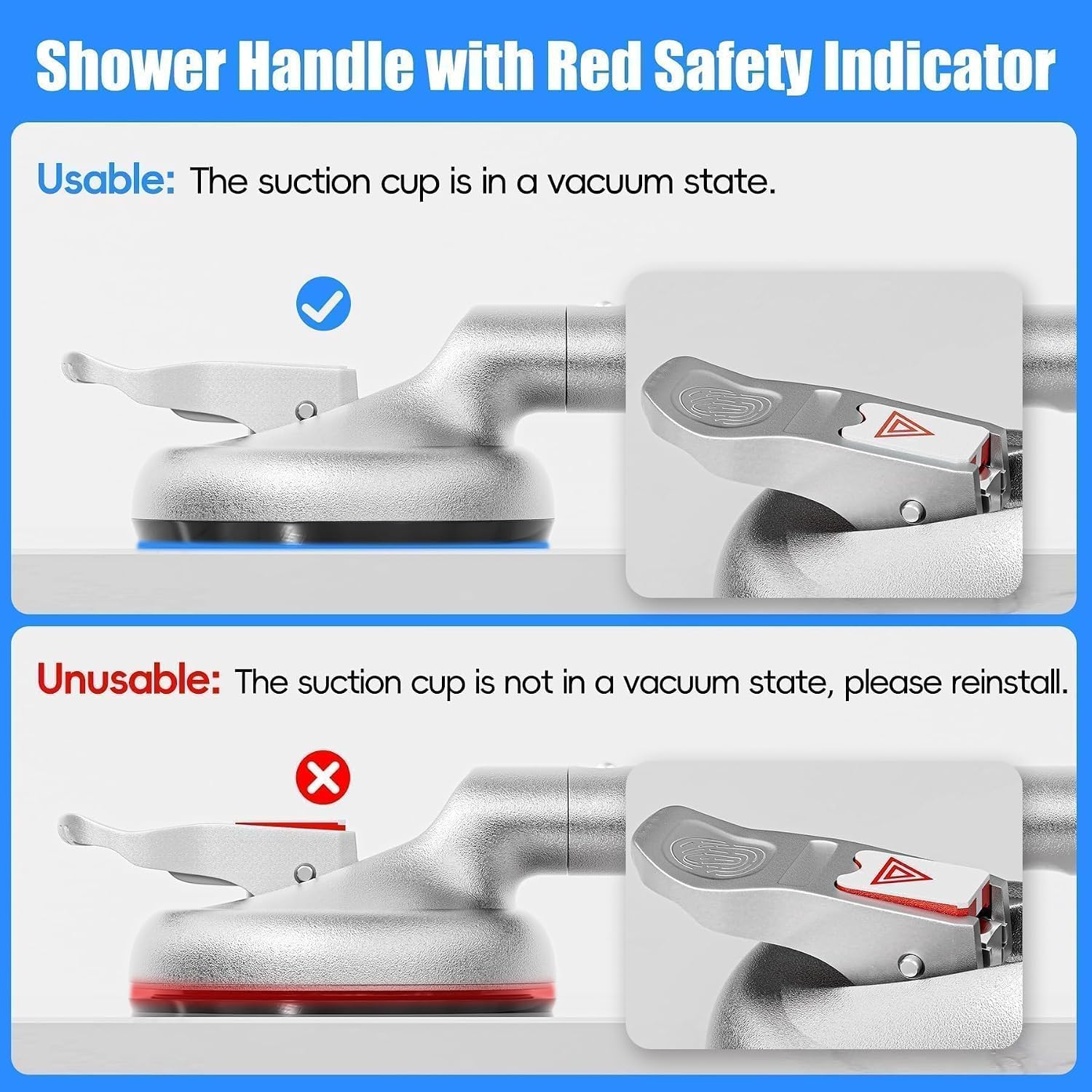 SPECILITE Barras de agarre de 17 pulgadas para bañeras y duchas con fuerte discapacidad de succión, asas para personas mayores, pasamanos de seguridad para baño, azulejos de inodoro, vidrio gris