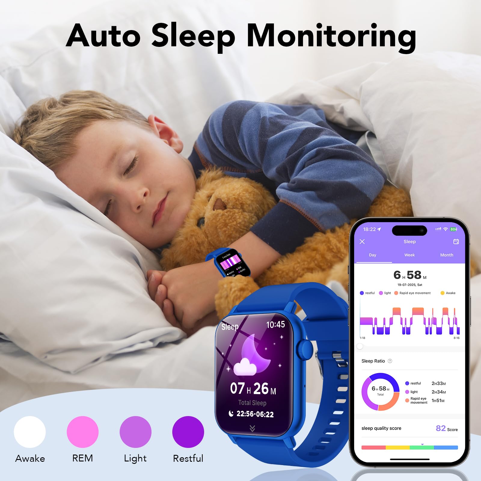 Smartwatch per Bambini 3-12 con Fitness Tracker, Orologio Smartwatch Bambini con Contapassi, Giochi, Frequenza Cardiaca,Monitor del Sonno,IP68 Impermeabile per Smart Watch Bambino Audiobook,Study Card