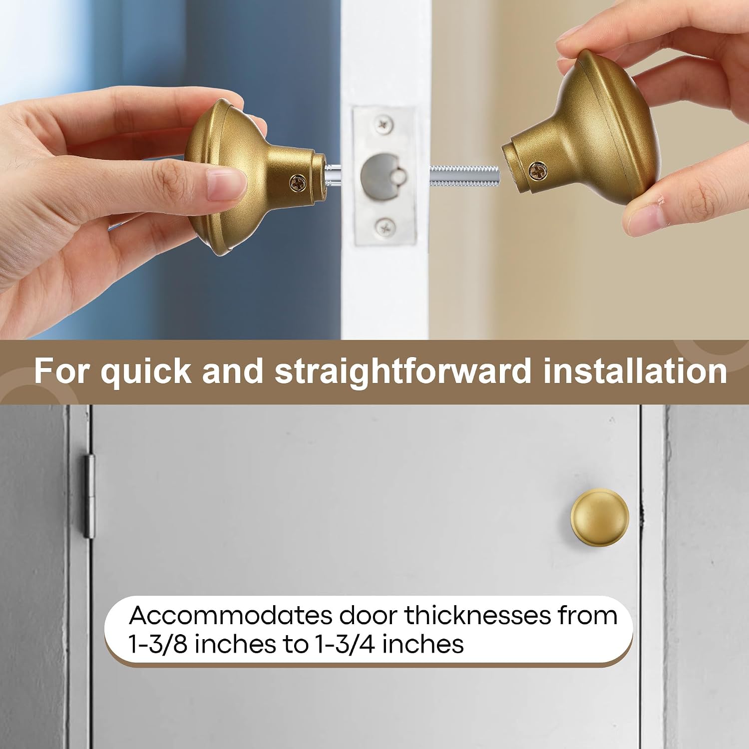 Saillong 6 Sets Vintage Style Door Knob Set with Spindle, Old Style Door Knob Replacement with Electroplate Design, 2.2inch, Outside Diameter for Interior Doors (Gold)