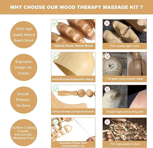 Miniatura 7 de Herramientas de masaje de terapia de madera kit de maderoterapia herramientas de escultura corporal para drenaje linfático y anticelulitis Rodillo
