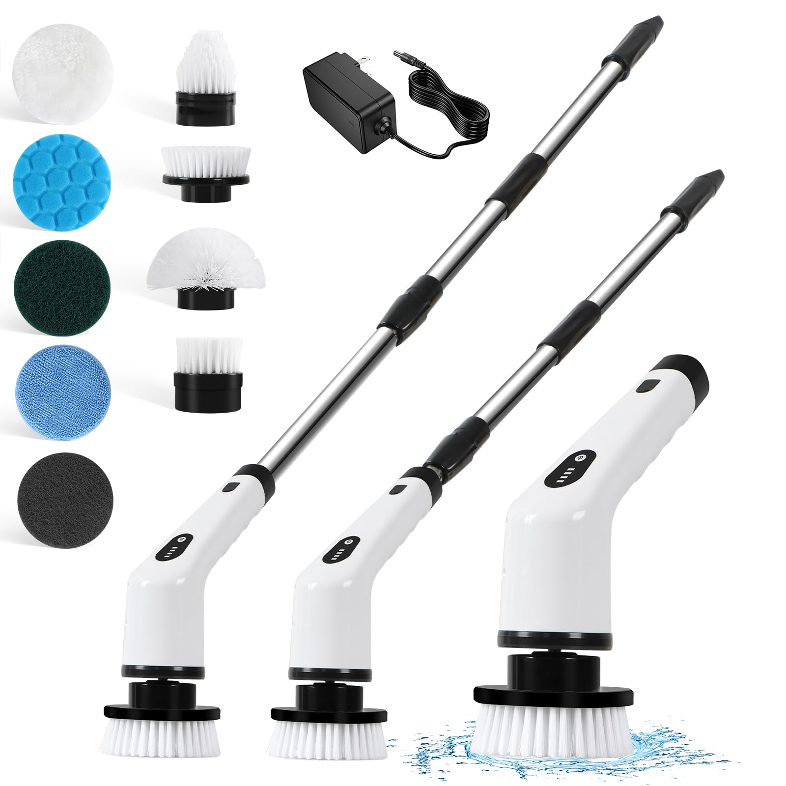 Panana Electric Spin Scrubber, Cordless Scrubbing Brush with 9 Brush Heads, Adjustable Handle, Rechargeable Cleaning Brush for Floor, Tile, Bathroom, Kitchen, Shower Tub, Car Wash