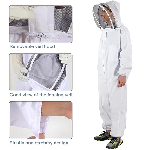 Miniatura 2 de Trajes de abeja para hombres y mujeres, suite de apicultura con guantes de apicultura, traje de apicultura con capucha de velo, suite de apicultor