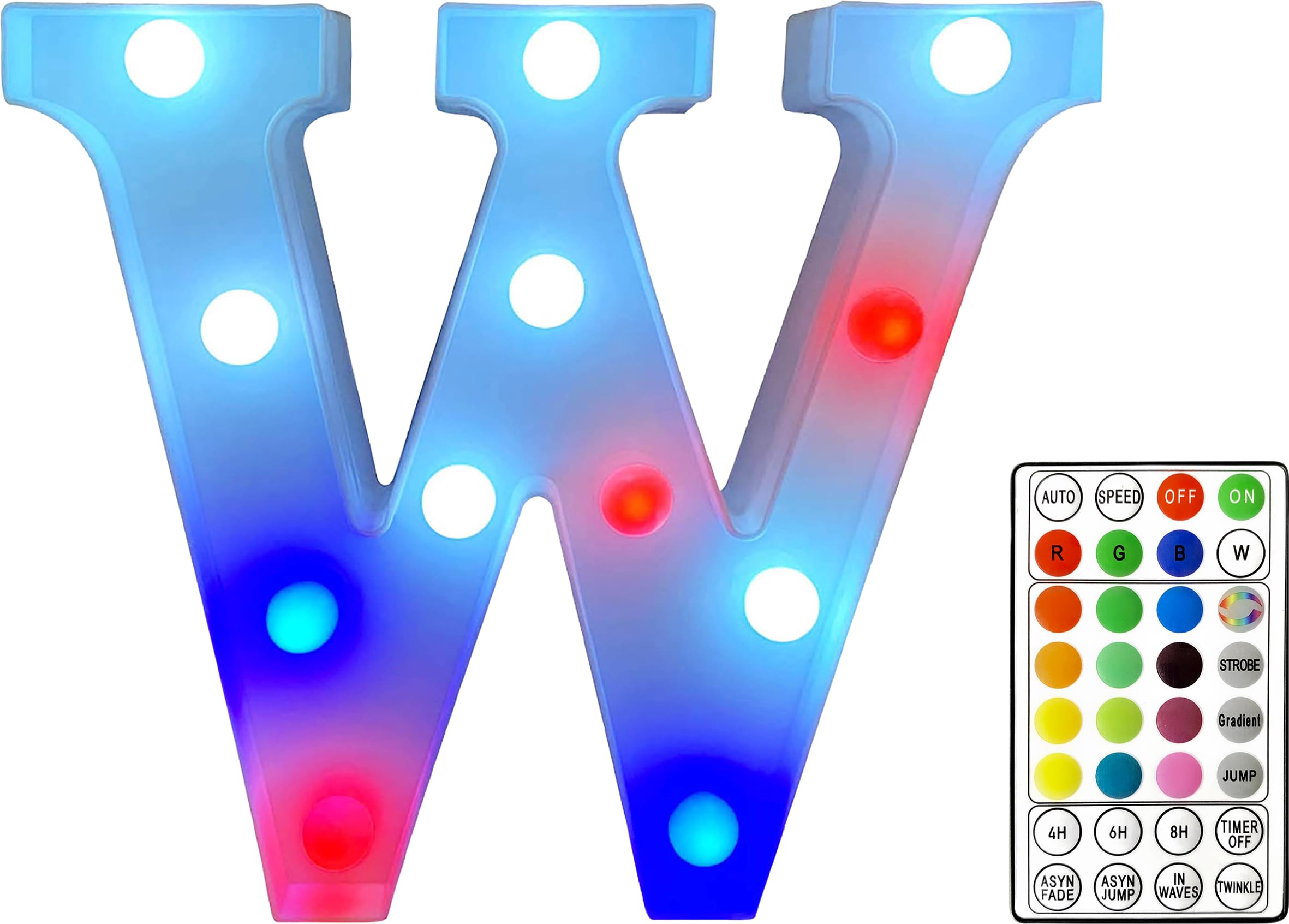 St Helens Home and Garden RGB Colourful Light Up Letter Sign with Remote Control Battery Operated for Parties, Weddings, Celebrations, Bedrooms, Battery Operated. Letter W