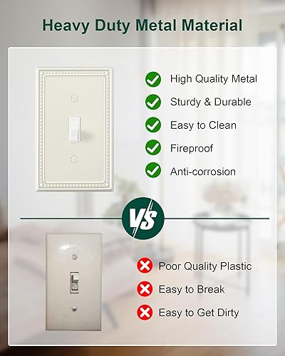 Miniatura 4 de Paquete de 4 placas de cubierta para interruptor de luz de palanca individual, cubiertas decorativas de perlas, placa de pared de metal almendra