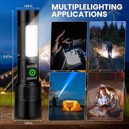 Miniatura 9 de NiaoChao Linternas LED recargables de alto lúmenes, 99000 lúmenes, linterna súper brillante con 6 modos, resistente al agua, potente luz de destello