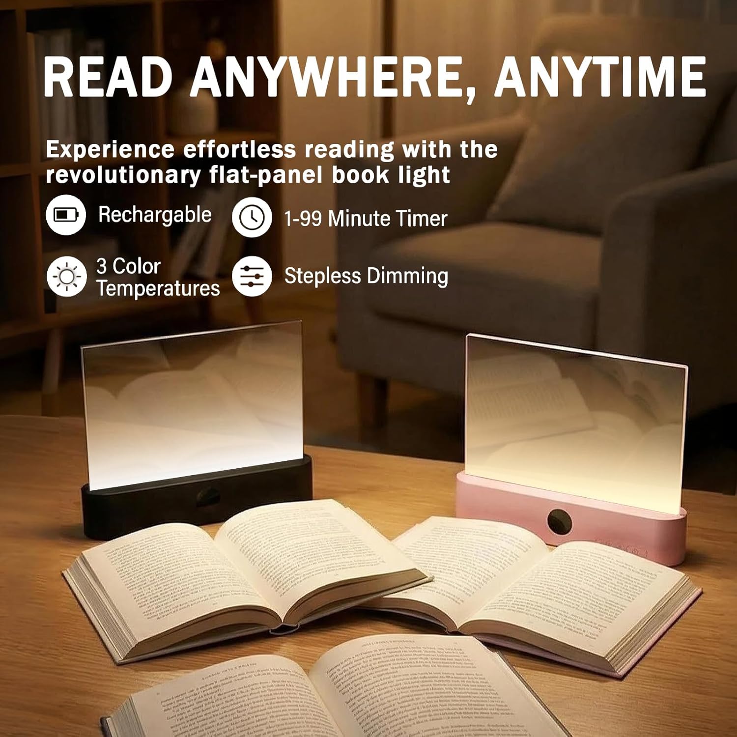 Book Lights for Reading at Night LED Rechargeable Lamp for Full Page Books in Bed Portable Flat Panel Bookmark Light Lovers Gifts Booklights Luz para Leer Libros De Noche Lámpara En La Cama